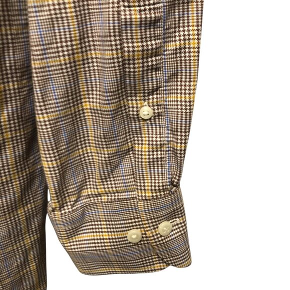 Peter Millar Shirt Mens Size Medium Brown Yellow Plaid Crown Logo Button Down - Picture 4 of 6